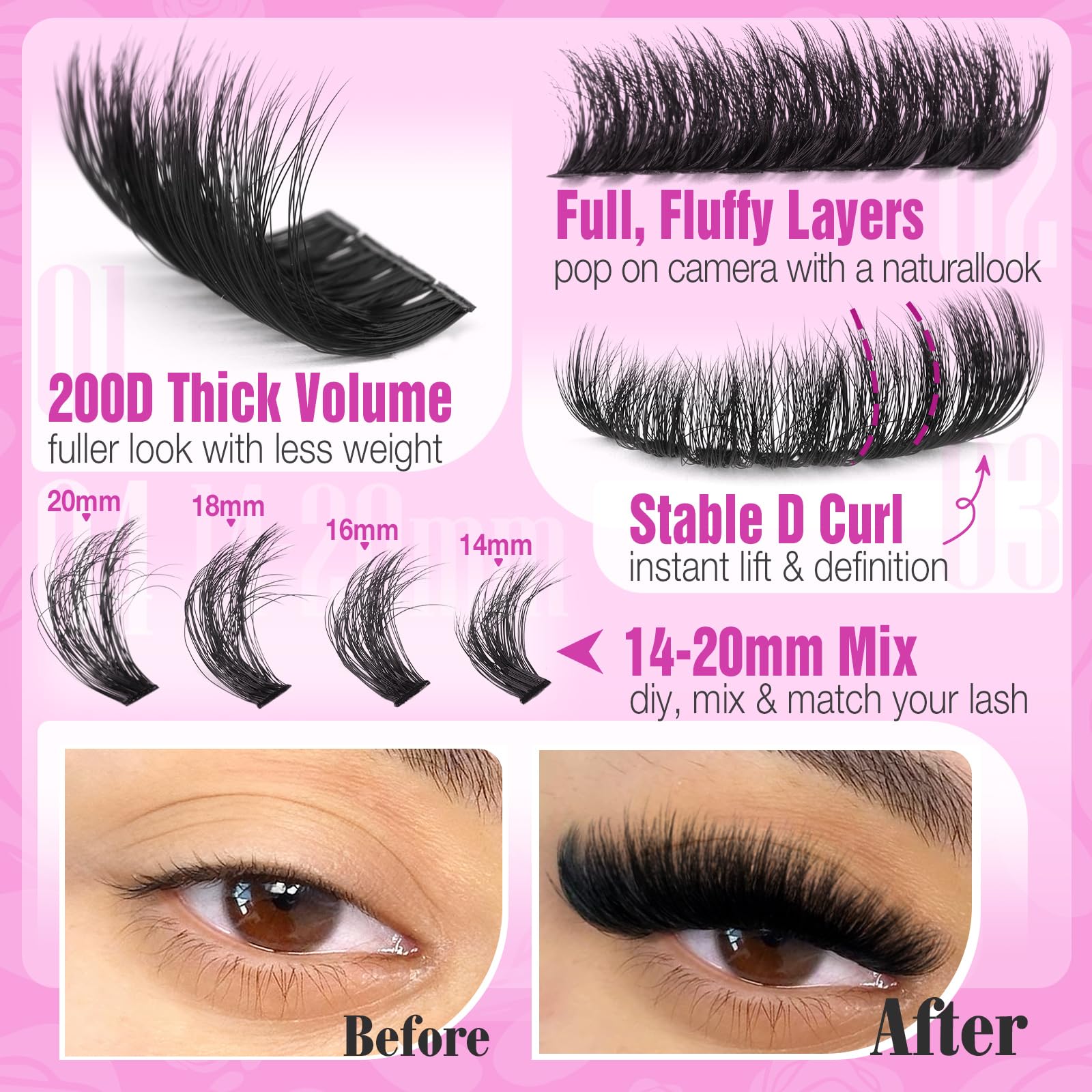 Amazon.com: Yawamica Fluffier Lash Extension Kit Thick 200D Volume